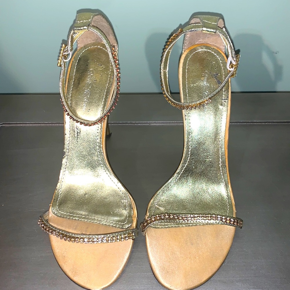 Gold heels with rhinestones